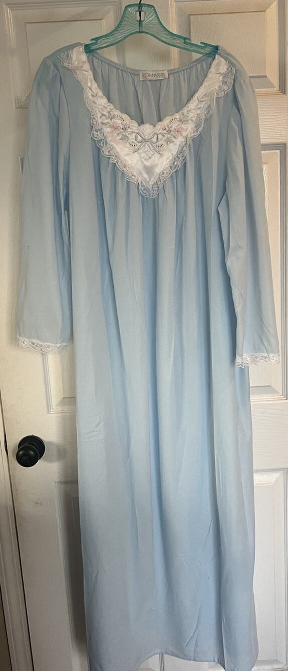 VTG 70s Komar Blue Lace Maxi Nightgown Plus 1X 2X EUC